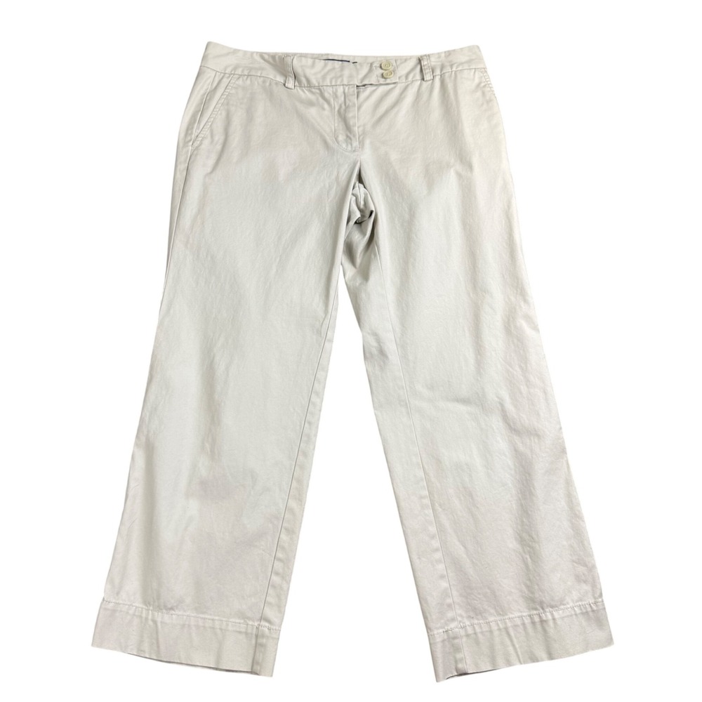 Vineyard Vines Cape Fit Pants Women 8 Beige Wide Leg Cropped Chino Cotton Preppy